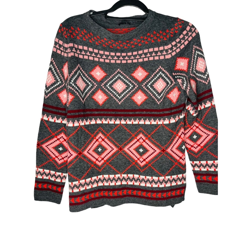 Talbot's Womens Aztec Argyle Sweater Lambswool Nylon Blend Pullover Size SP
